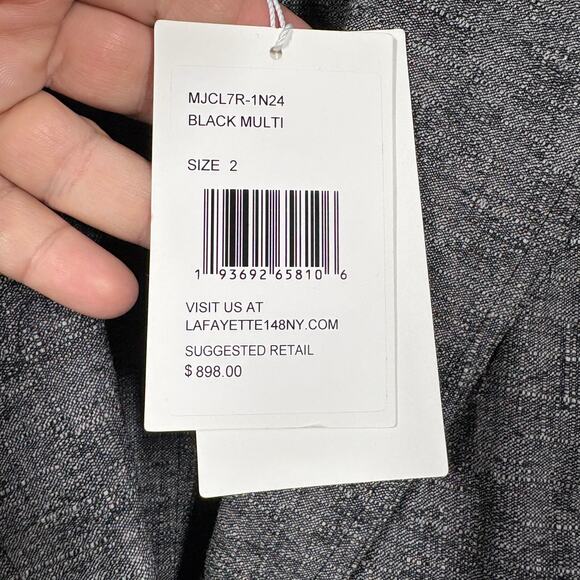 Lafayette 148 Womens 2 Single Breasted Blazer Jacket Black Gray Wool Blend - Picture 8 of 13